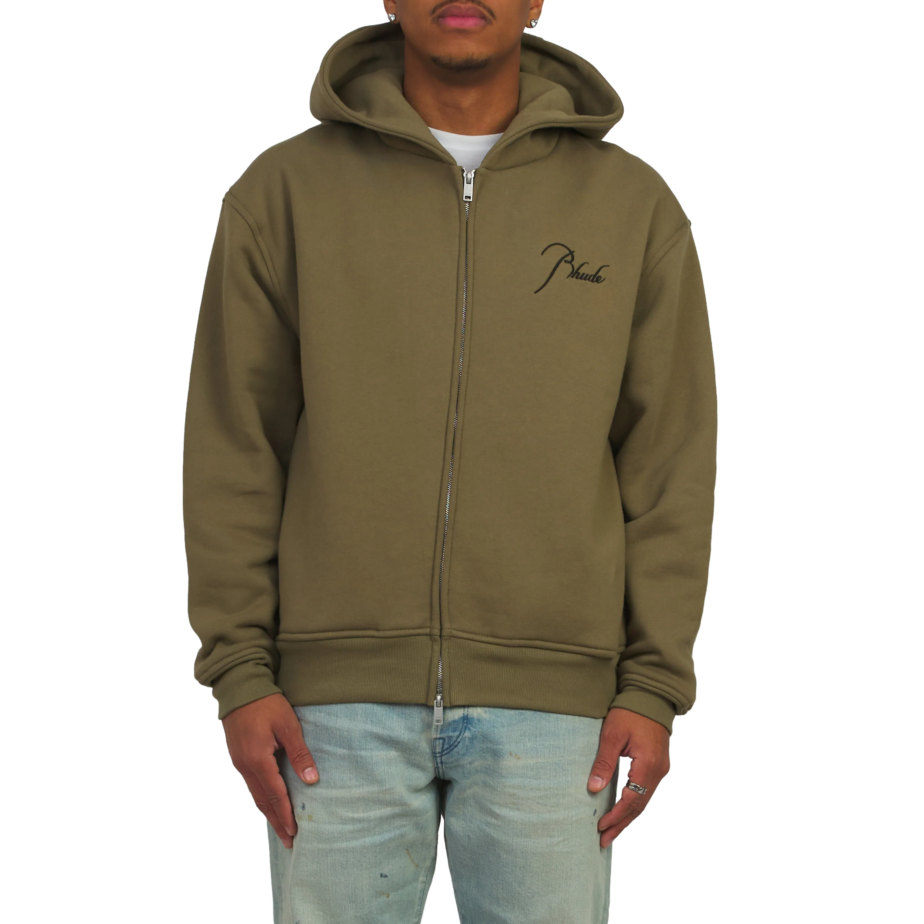 Classique Zip Up Hoodie | Moss Green/Black - Image 3