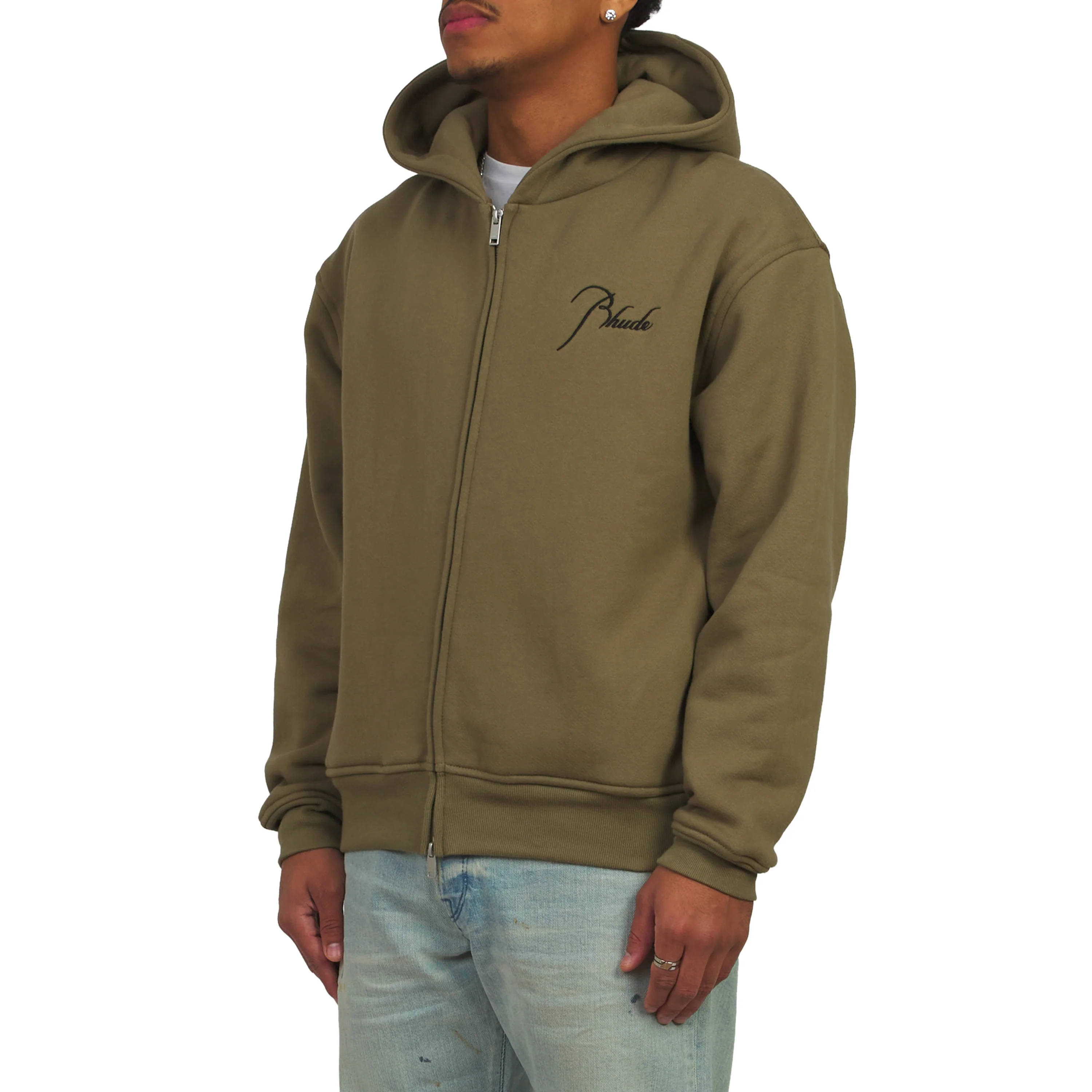 Classique Zip Up Hoodie | Moss Green/Black - Image 4