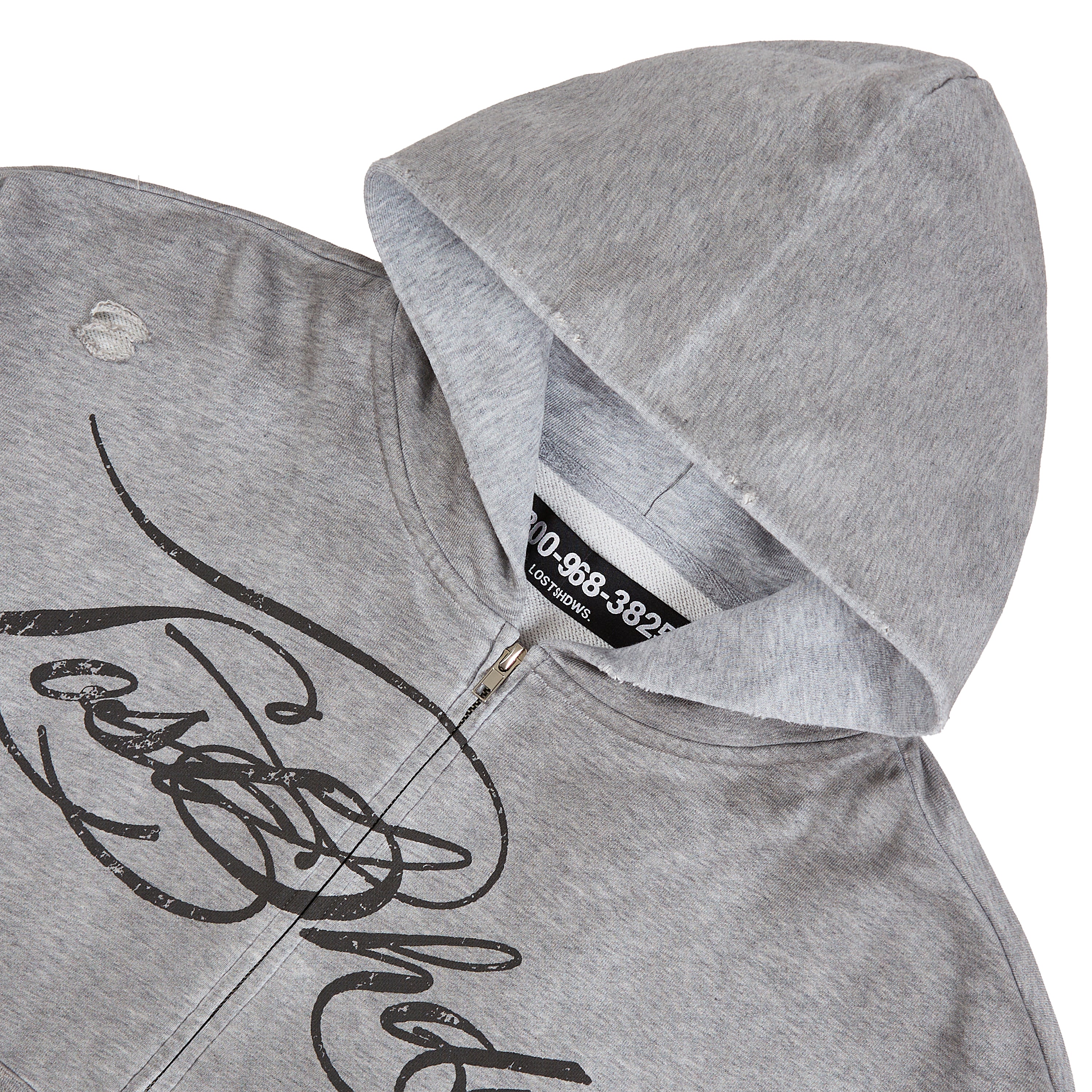 Distressed Script Zip Up Hoodie | Grey - Image 2