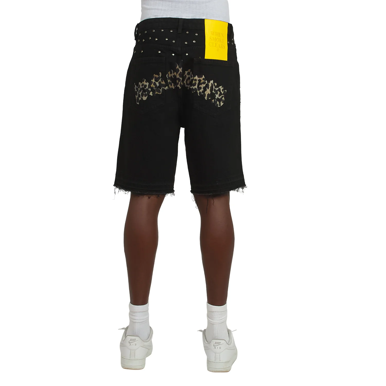 Half Star Denim Short | Black/Animal Print - Image 4