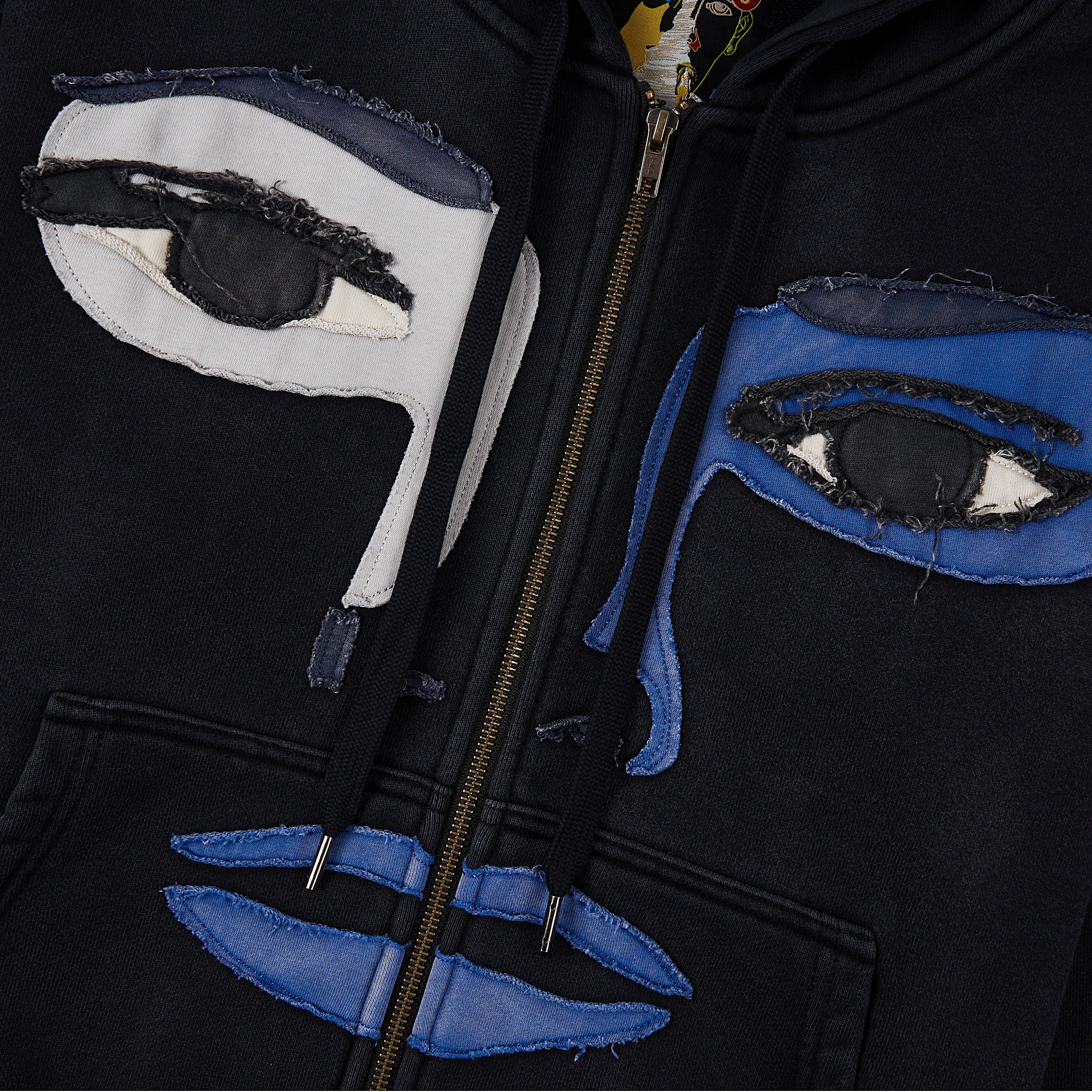 Patchwork Face Zip Up Hoodie | Black - Image 2
