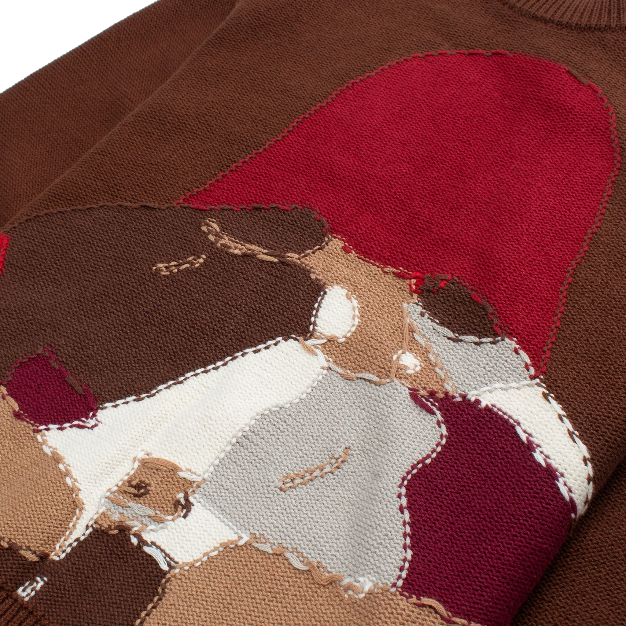Reverse Intarsia Knit Figure Sweater | Brown - Image 3