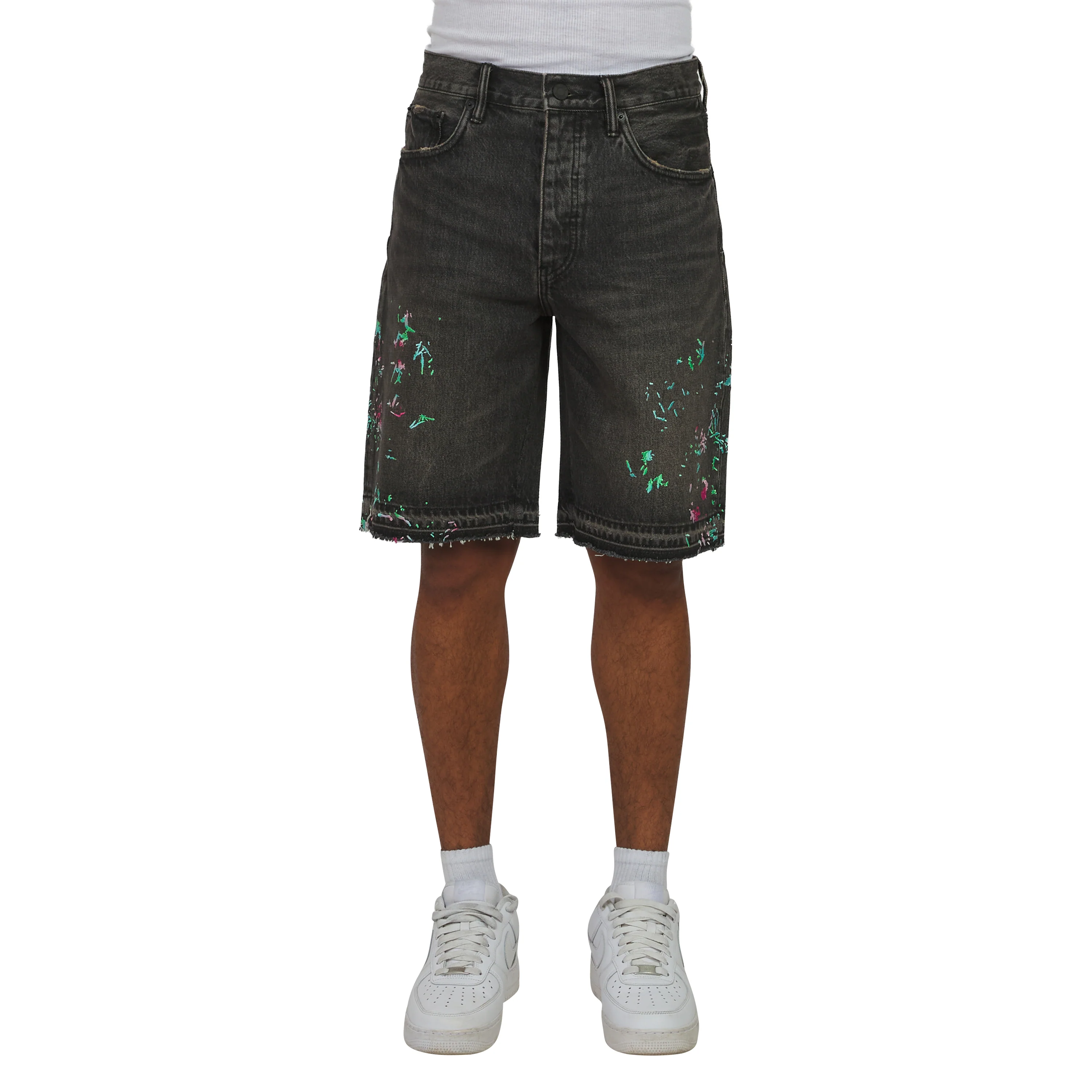 Splatter Embroidery Denim Short | Black - Image 3