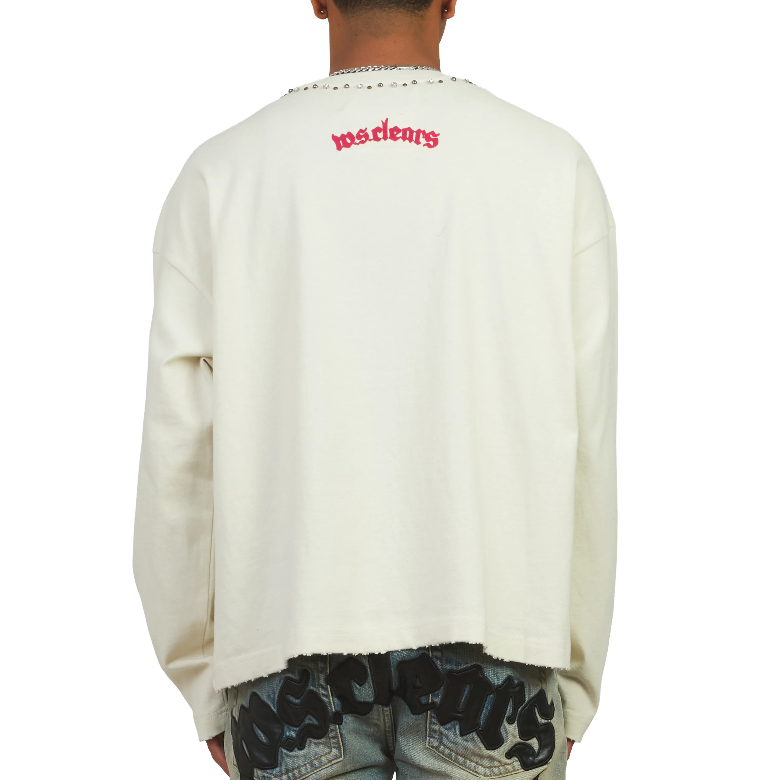 Studded Star Head L/S Tee | Ivory/Burgundy - Image 4